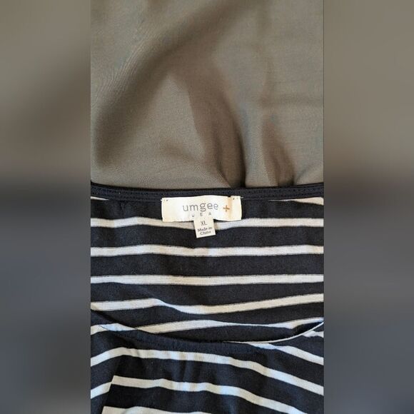 Umgee women's babydoll tunic black & white stripe & olive boho chic flirty sz XL - Picture 3 of 5